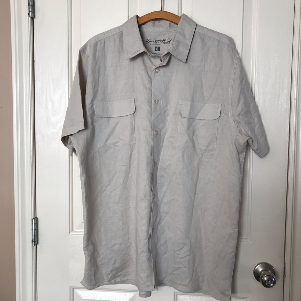 Kenneth Blake Linen Men’s Short Sleeve Button Down Shirt  Beige Size XXL
